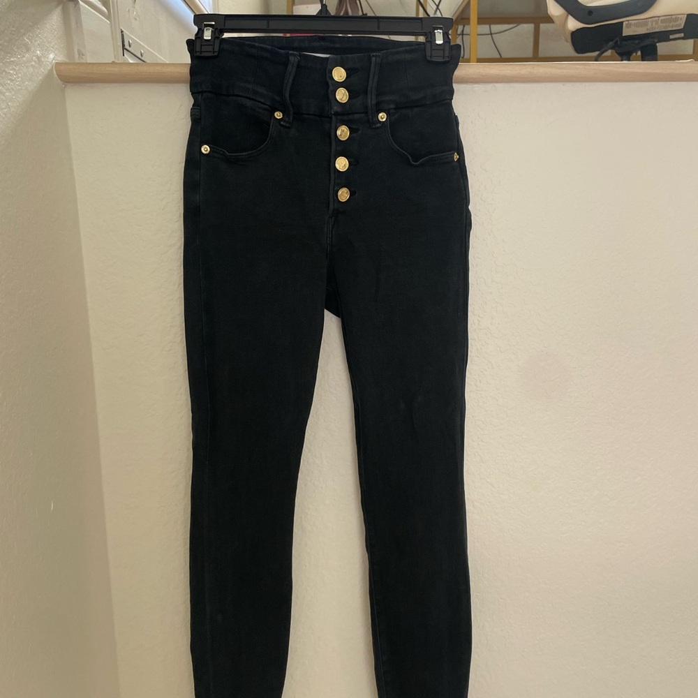 Good American Black Good Waist Gold Button Jeans